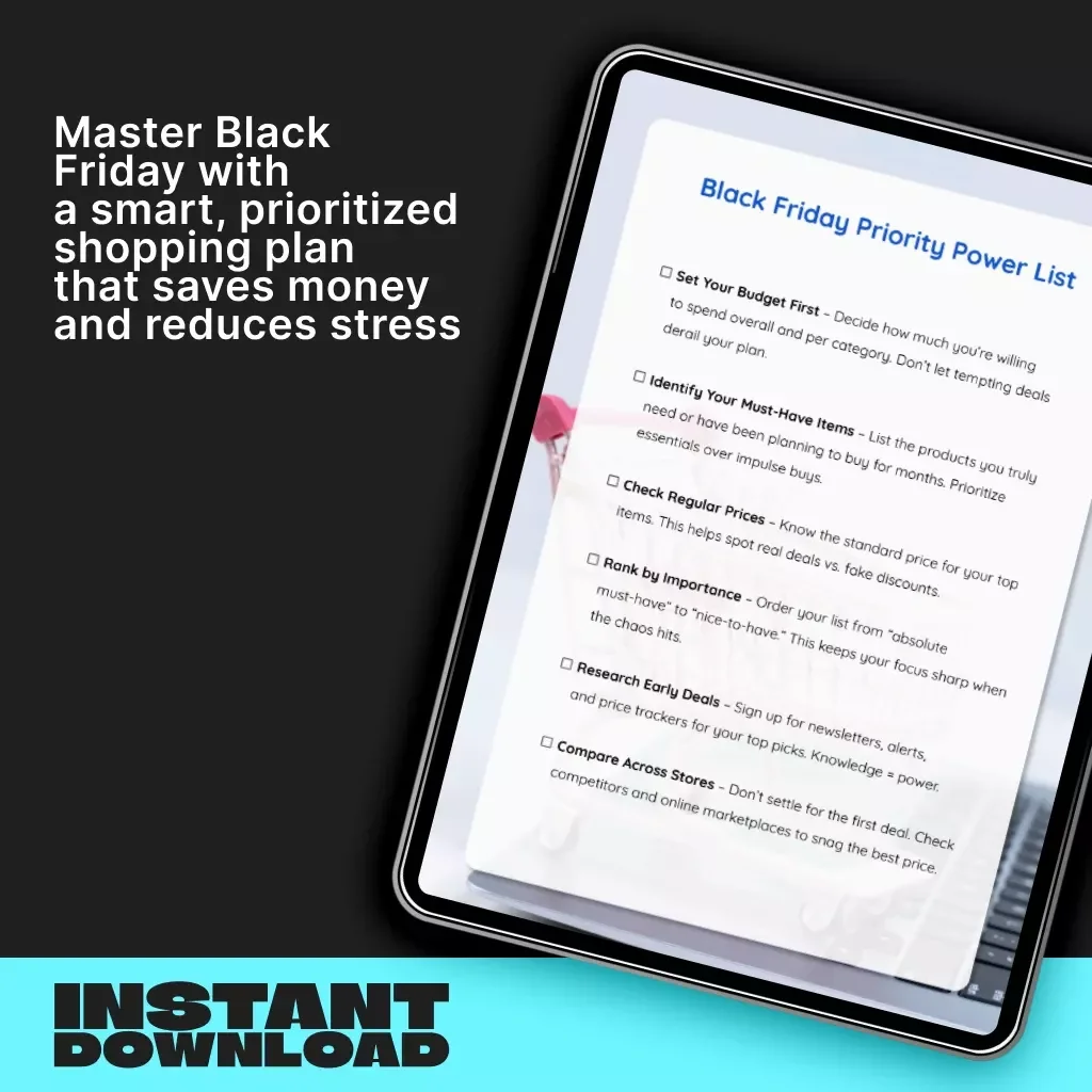 Black Friday Priority Power List | Printable Checklist | Digital Download | How to Pick Priority Items for Black Friday | Budget, Planning & Shopping Guide