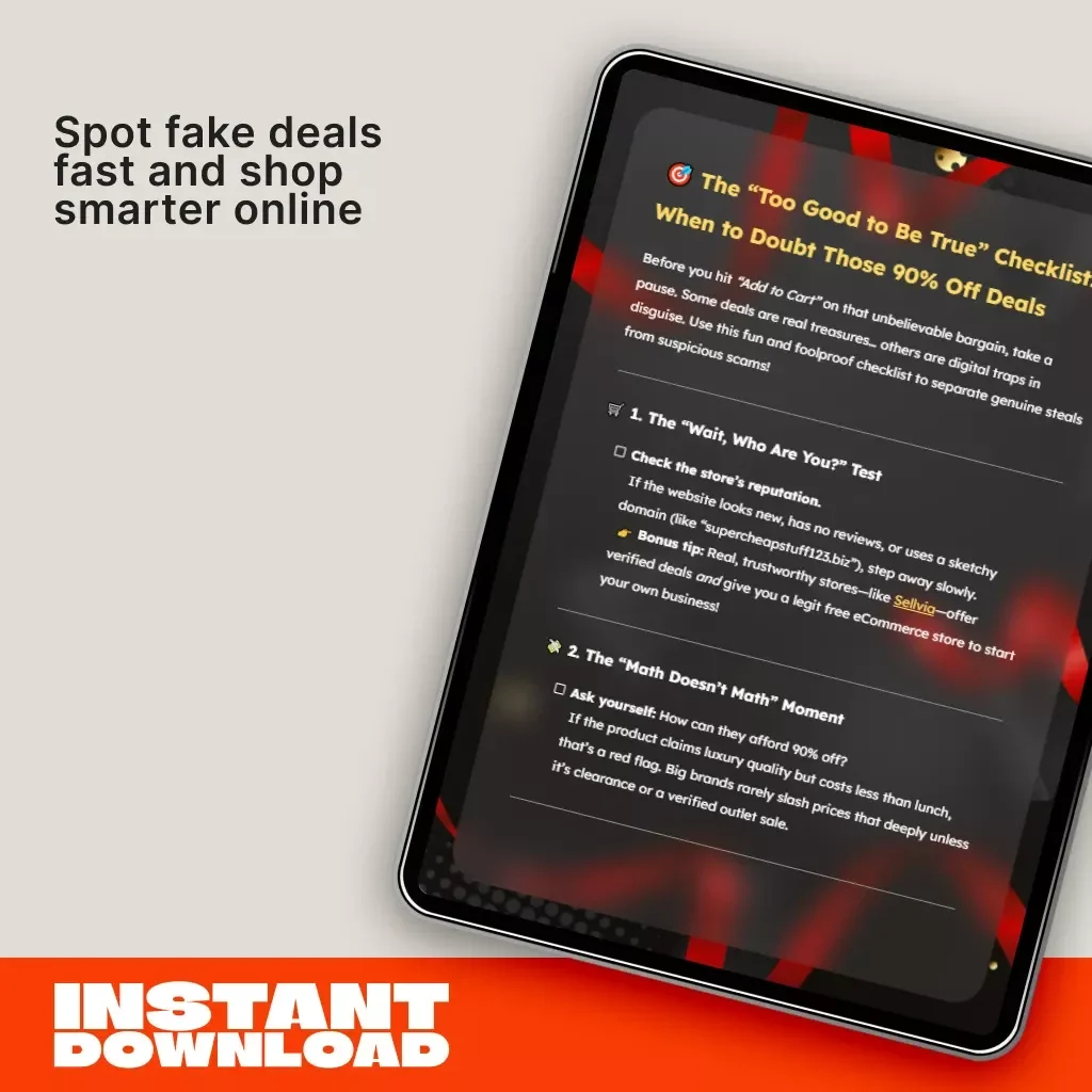 The “Too Good to Be True” Checklist: When to Doubt Those 90% Off Deals | Printable Digital Download, Scam Spotting Guide, Online Shopping Safety List