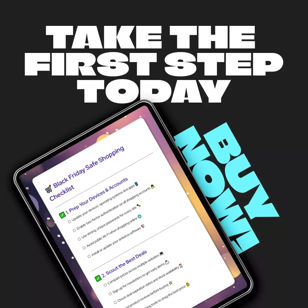 Black Friday Safe Shopping Checklist | Digital Download Guide for Smart & Secure Online Shopping | Tips for Safe Online Shopping Black Friday | Printable Cyber Security eBook for Shoppers