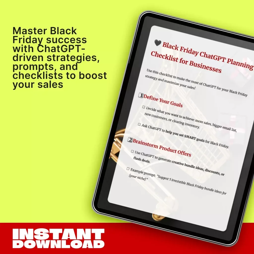 Black Friday ChatGPT Planning Checklist for Businesses | Digital Download Guide for Marketing Strategy, eCommerce Growth & Sales Optimization