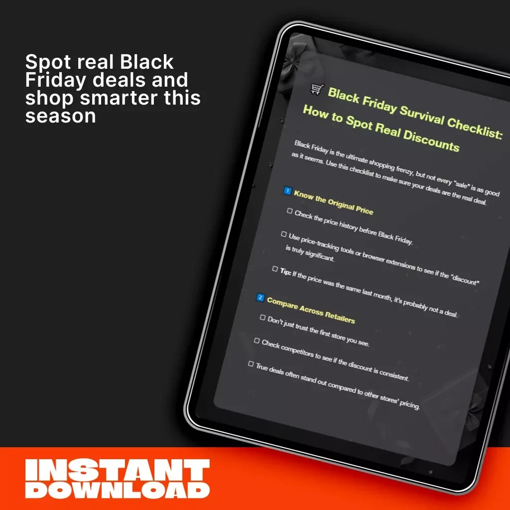 Black Friday Survival Checklist: How to Spot Real Discounts | Smart Shopping Guide for Savvy Buyers | Digital Download eBook & Printable Checklist | Learn How to Spot Real Discounts Like a Pro