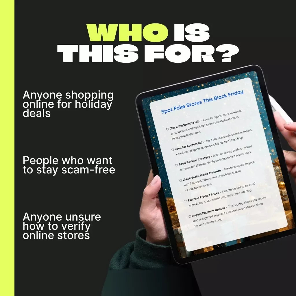 Spot Fake Stores This Black Friday | Printable Checklist | Digital Download | How to Avoid Fake Stores Online | Cyber Monday Shopping Safety Guide