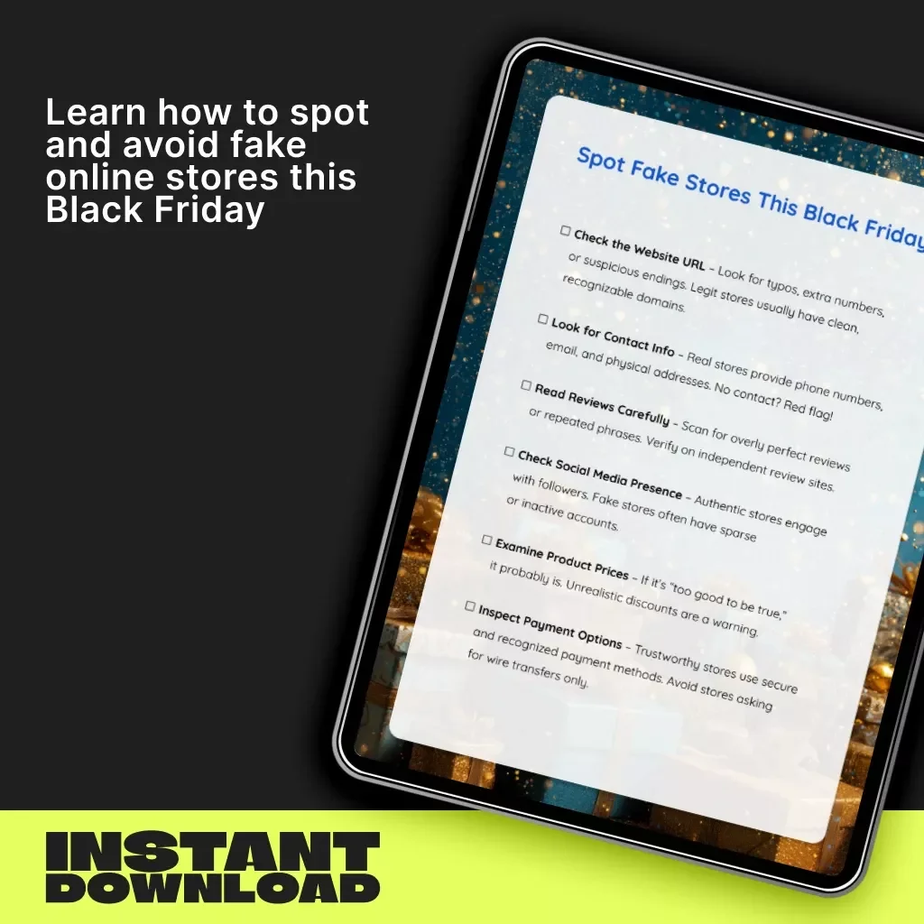 Spot Fake Stores This Black Friday | Printable Checklist | Digital Download | How to Avoid Fake Stores Online | Cyber Monday Shopping Safety Guide