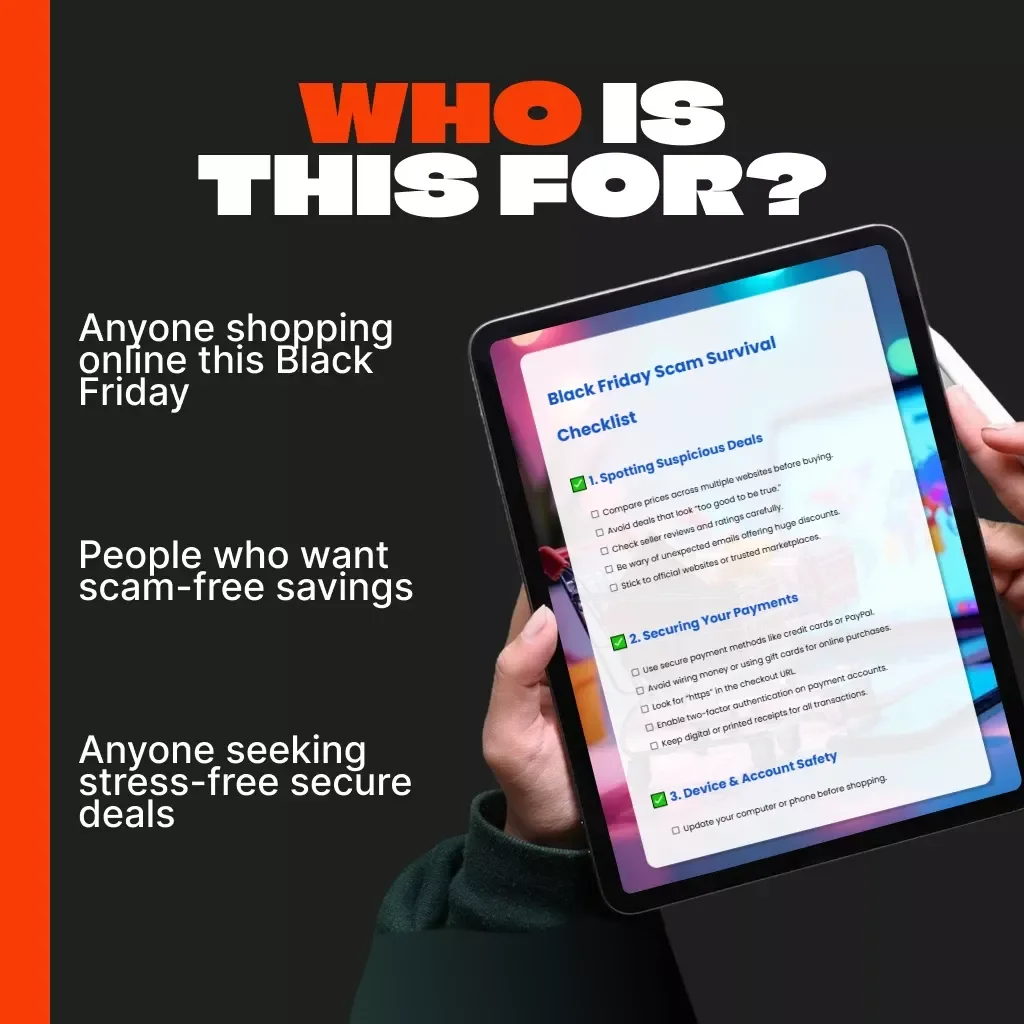 Black Friday Scam Survival Checklist | Digital Download Guide on How to Avoid Black Friday Scams | Online Shopping Safety, Secure Payments & Phishing Protection