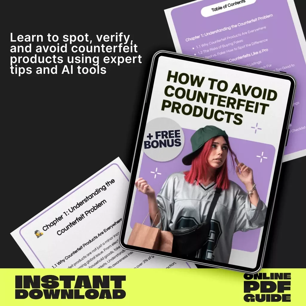 How to Avoid Counterfeit Products | Digital Download eBook, Online Shopping Safety Guide, Anti-Counterfeit Checklist, AI Authenticity Verification Tips
