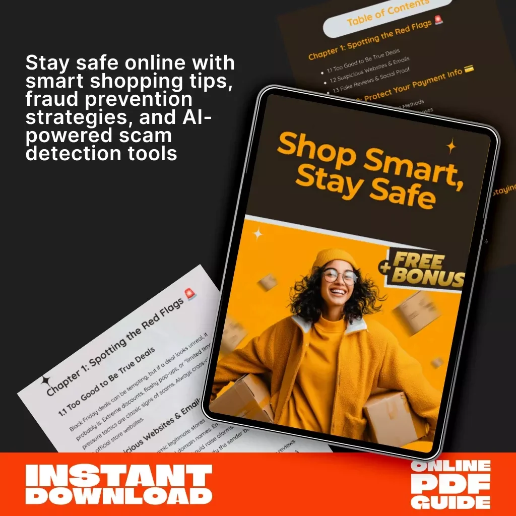 Shop Smart, Stay Safe | Digital Download Guide | Online Shopping Safety eBook | Secure Payment Checklist | AI-Powered Scam Detection Prompts