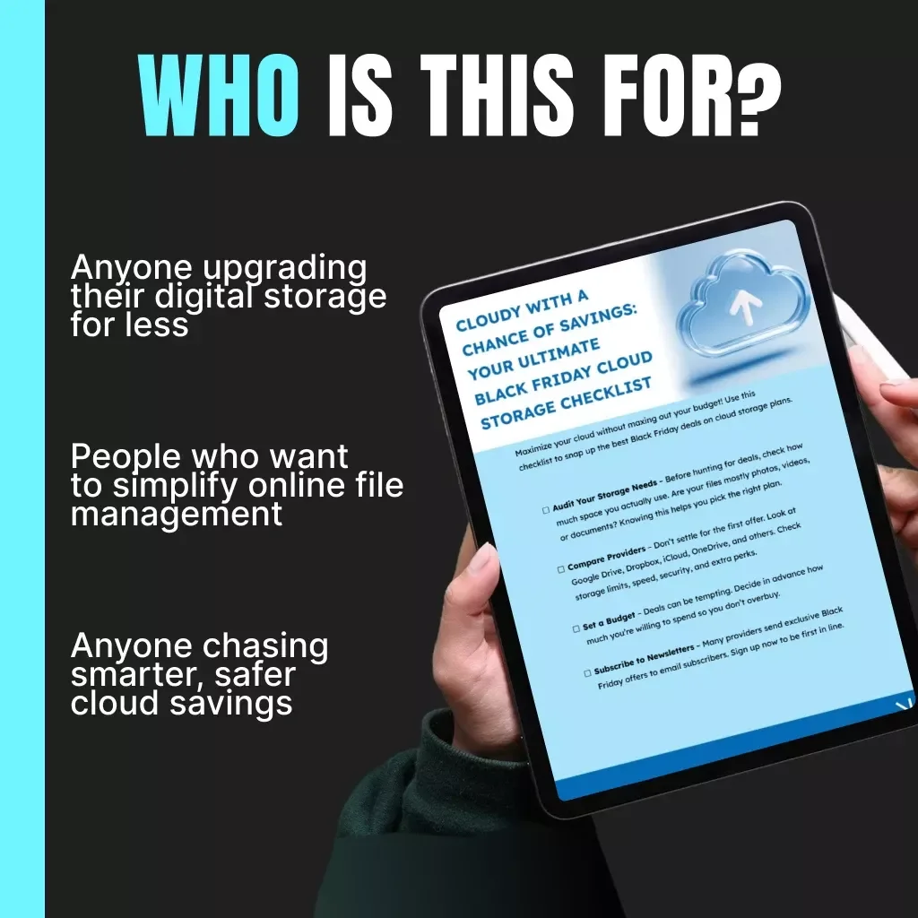Cloudy with a Chance of Savings: Your Ultimate Black Friday Cloud Storage Checklist | Digital Download | Tips for Finding Black Friday Deals on Cloud Storage Plans | eBook for Smart Shoppers