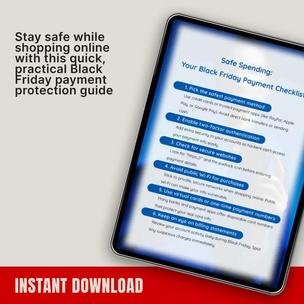Safe Spending: Your Black Friday Payment Checklist | Secure Shopping Guide | Digital Download eBook for Online Buyers