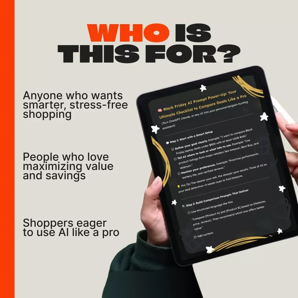 Black Friday AI Prompt Power-Up: Your Ultimate Checklist to Compare Deals Like a Pro | Digital Download Guide for Smart Shoppers | How to Build Prompts for AI to Compare Deals, Save Big, and Shop Smarter