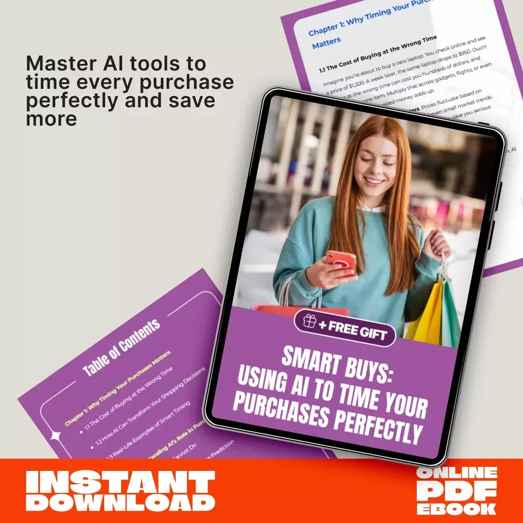 Smart Buys: Using AI to Time Your Purchases Perfectly | eBook Guide on How to Use AI to Predict Best Purchase Days, Save Money & Shop Smarter | Digital Download for Savvy Shoppers & Budget Planners
