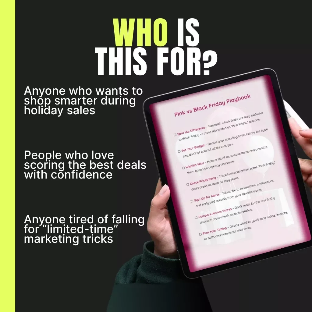 Pink vs Black Friday Playbook | Ultimate Digital Shopping Guide, Budget Planner & Deal Tracker | Printable eBook for Smart Holiday Shoppers