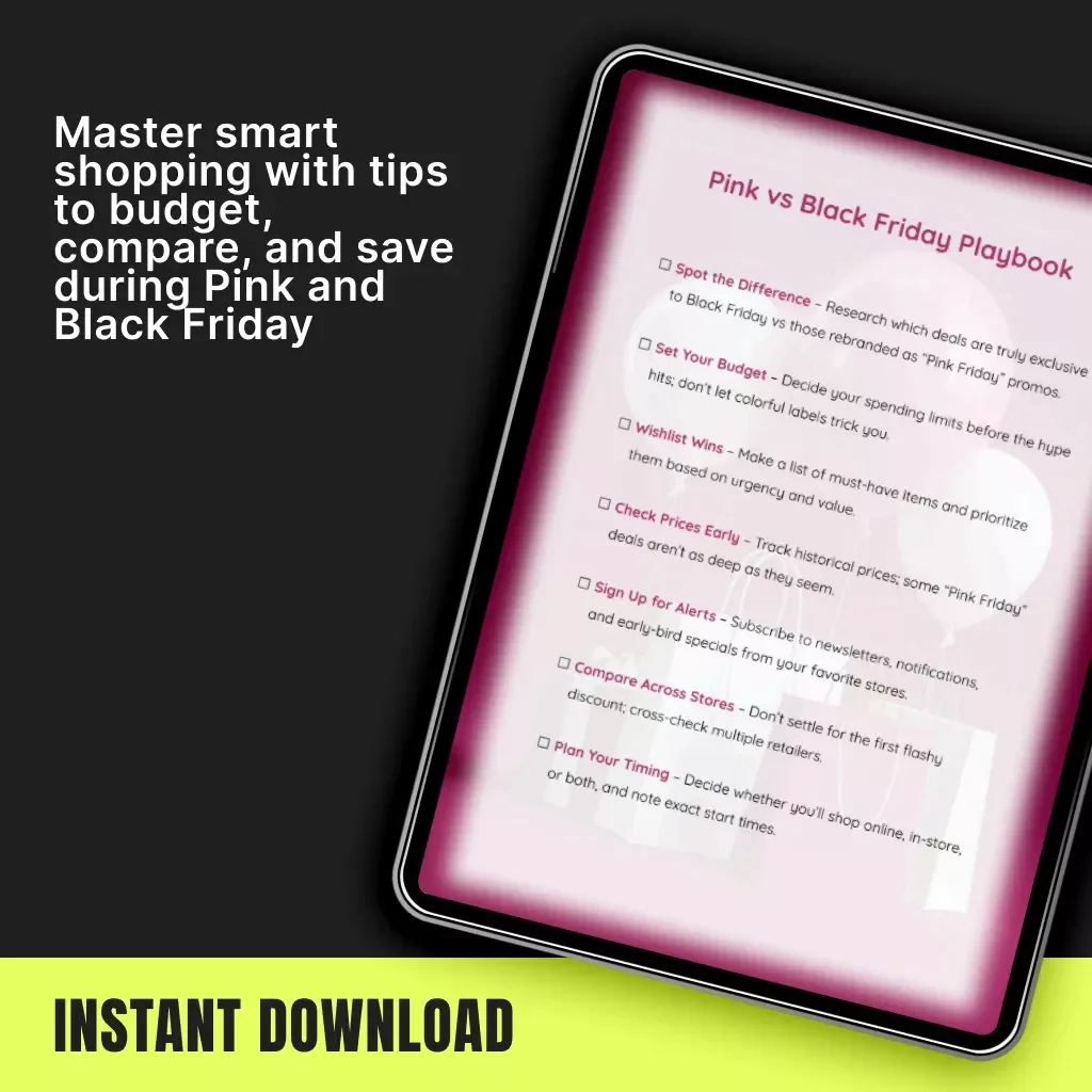 Pink vs Black Friday Playbook | Ultimate Digital Shopping Guide, Budget Planner & Deal Tracker | Printable eBook for Smart Holiday Shoppers