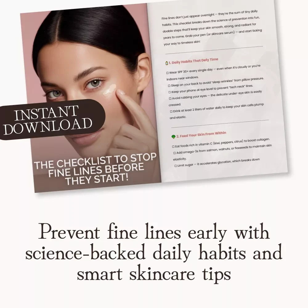 The Checklist to Stop Fine Lines Before They Start | Digital Skincare Guide | What Causes Fine Lines and How to Prevent Them | Anti-Aging Daily Habits & Skincare Tips Printable