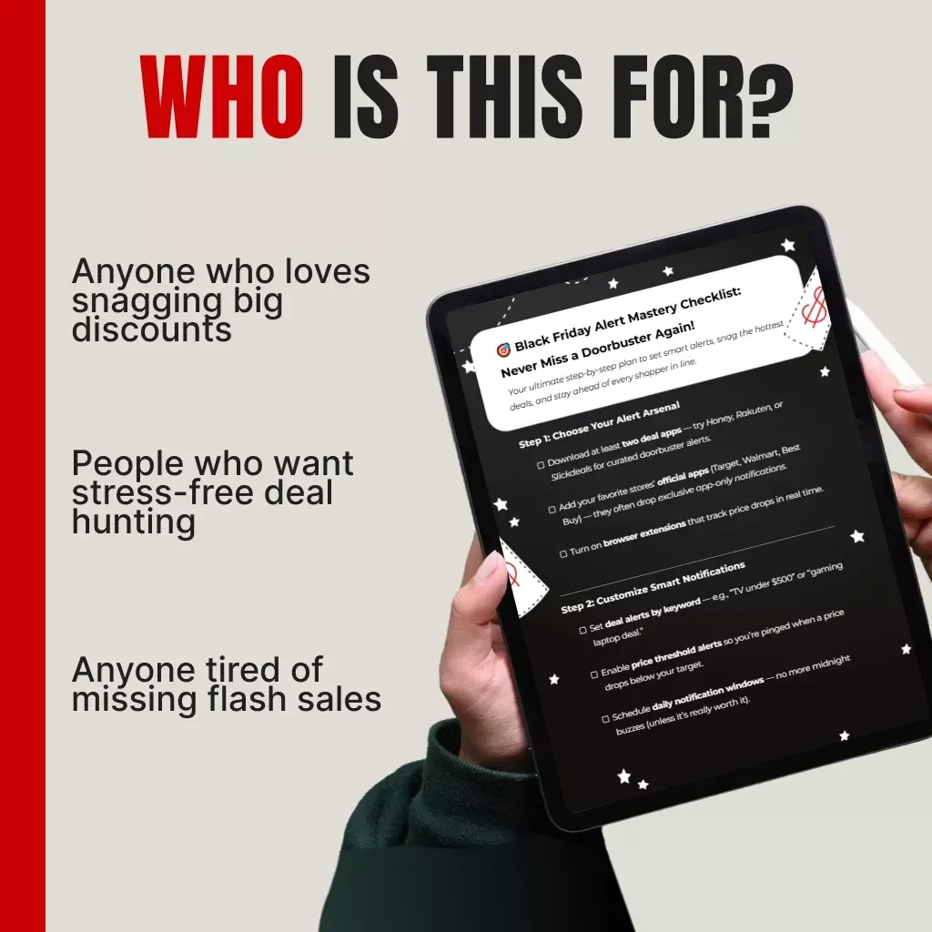 Black Friday Alert Mastery Checklist: Never Miss a Doorbuster Again | Digital Download | How to Set Alerts for Doorbuster Deals Guide for Smart Shoppers