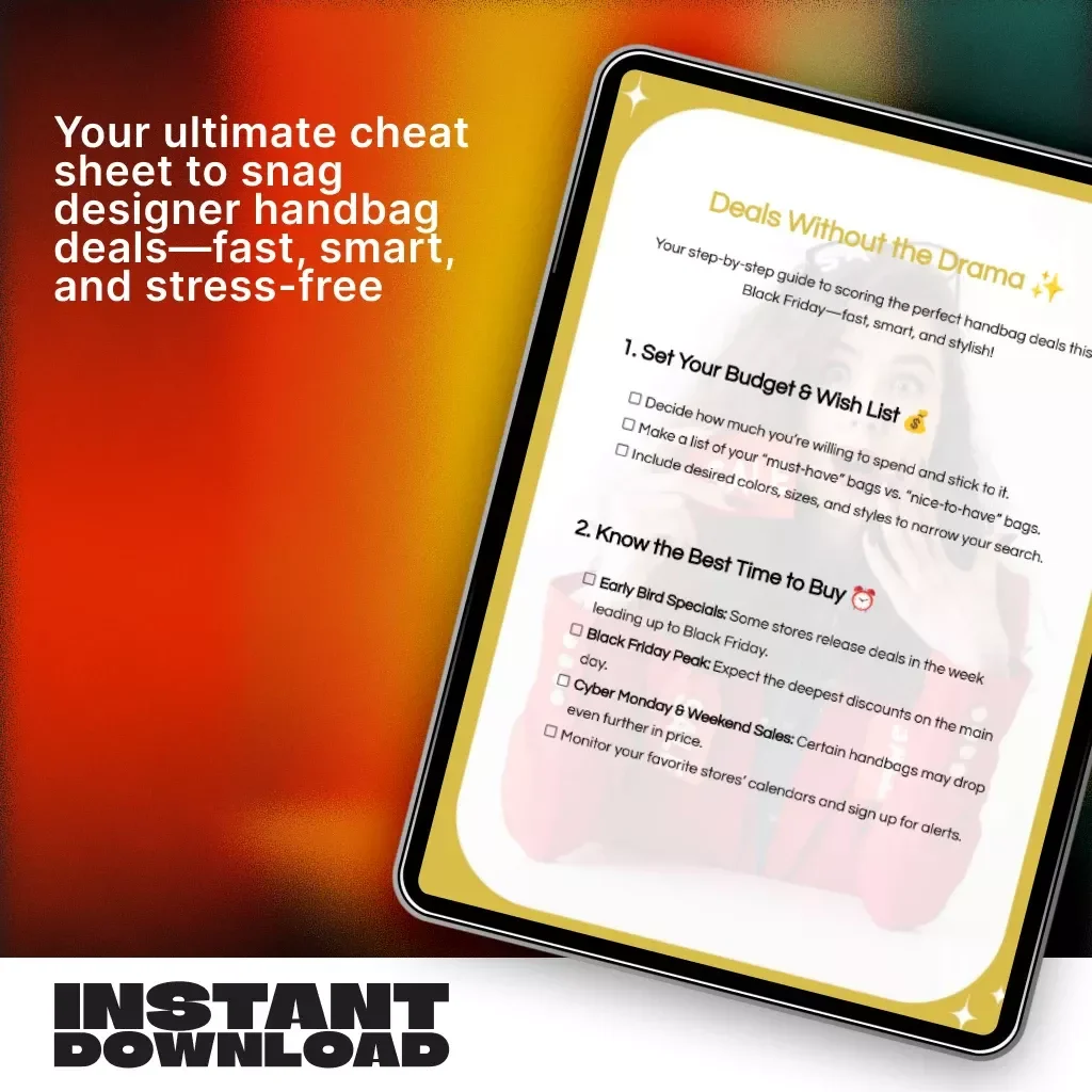 Deals Without the Drama | Black Friday Handbag Shopping Checklist | Digital Download | Smart Guide for When to Buy Handbags on Black Friday for the Best Deals