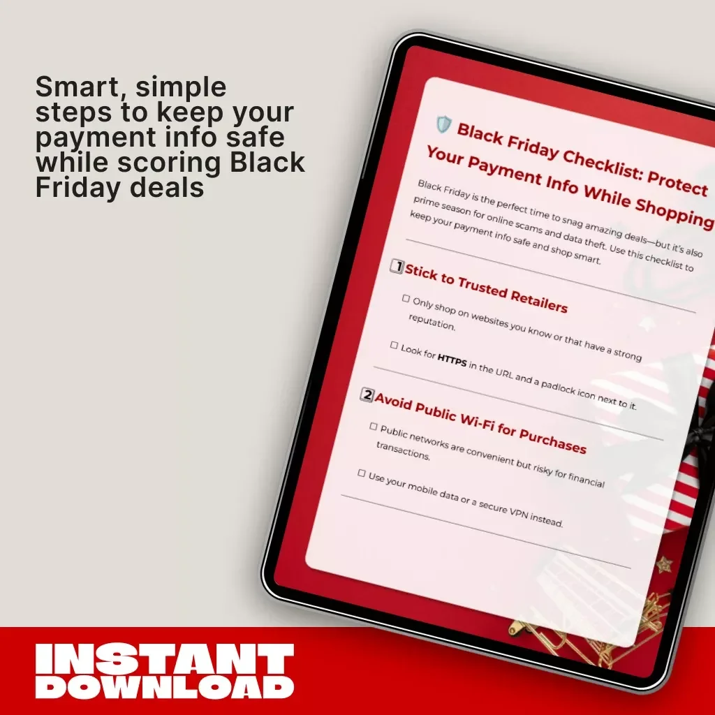 Black Friday Checklist: Protect Your Payment Info While Shopping | Secure Online Shopping Guide | Digital Download for Smart Shoppers