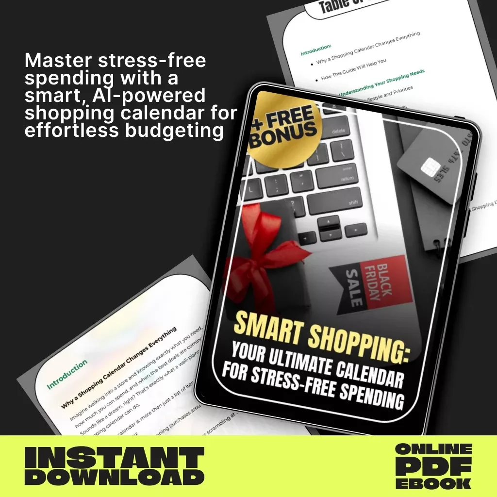 Smart Shopping: Your Ultimate Calendar for Stress-Free Spending | Digital Budget Planner, AI Shopping Guide, Printable & Downloadable eBook for Smarter Spending Habits