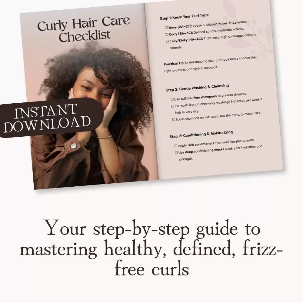 Curly Hair Care Checklist | Printable Digital Download | Ultimate Guide on How to Care for Curly Hair | Natural Hair Routine Planner & Wash Day Organizer