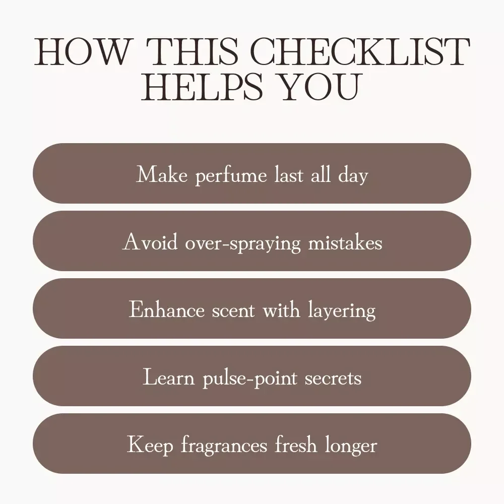The Ultimate Perfume Application Checklist | Printable Guide for How to Apply Perfume Correctly, Fragrance Tips, Pulse Points, and Long-Lasting Scent Secrets