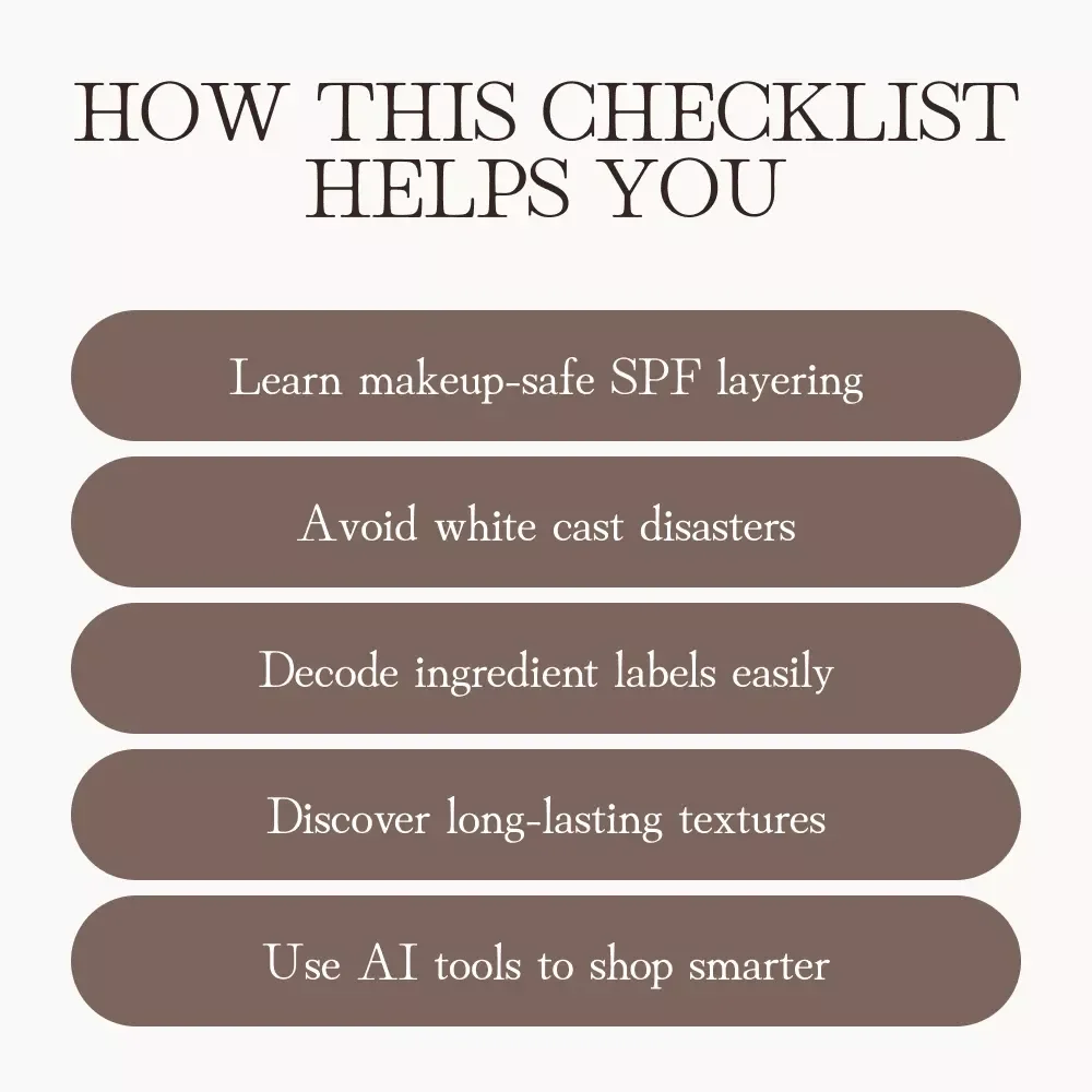 The Ultimate Checklist to Makeup-Friendly Sunscreens | Digital Download Guide for Beauty Lovers | How to Tell if a Sunscreen is Good Under Makeup | Instant PDF for Flawless Base & SPF Confidence