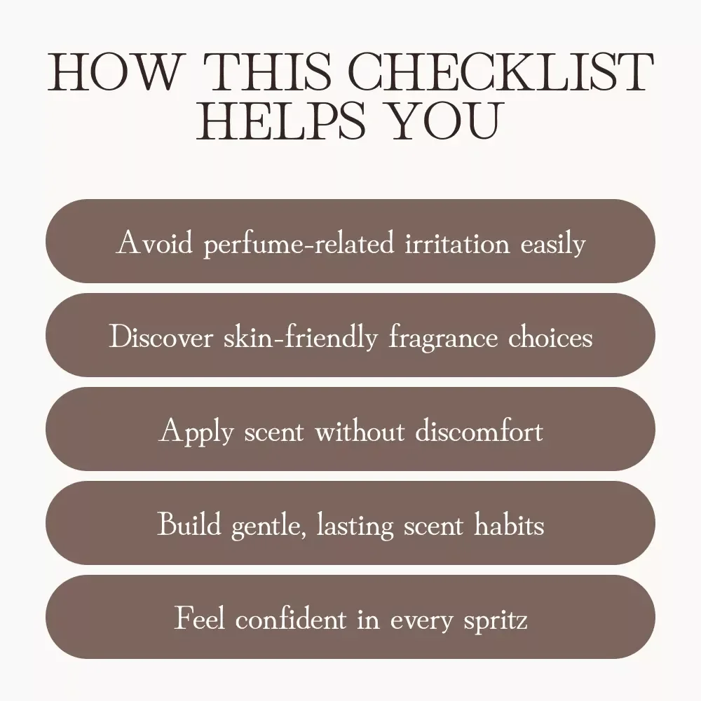 Gentle Scents Guide for Sensitive Skin | Digital Checklist for How to Wear Fragrance with Sensitive Skin | Hypoallergenic Perfume Tips & Safe Scent Habits