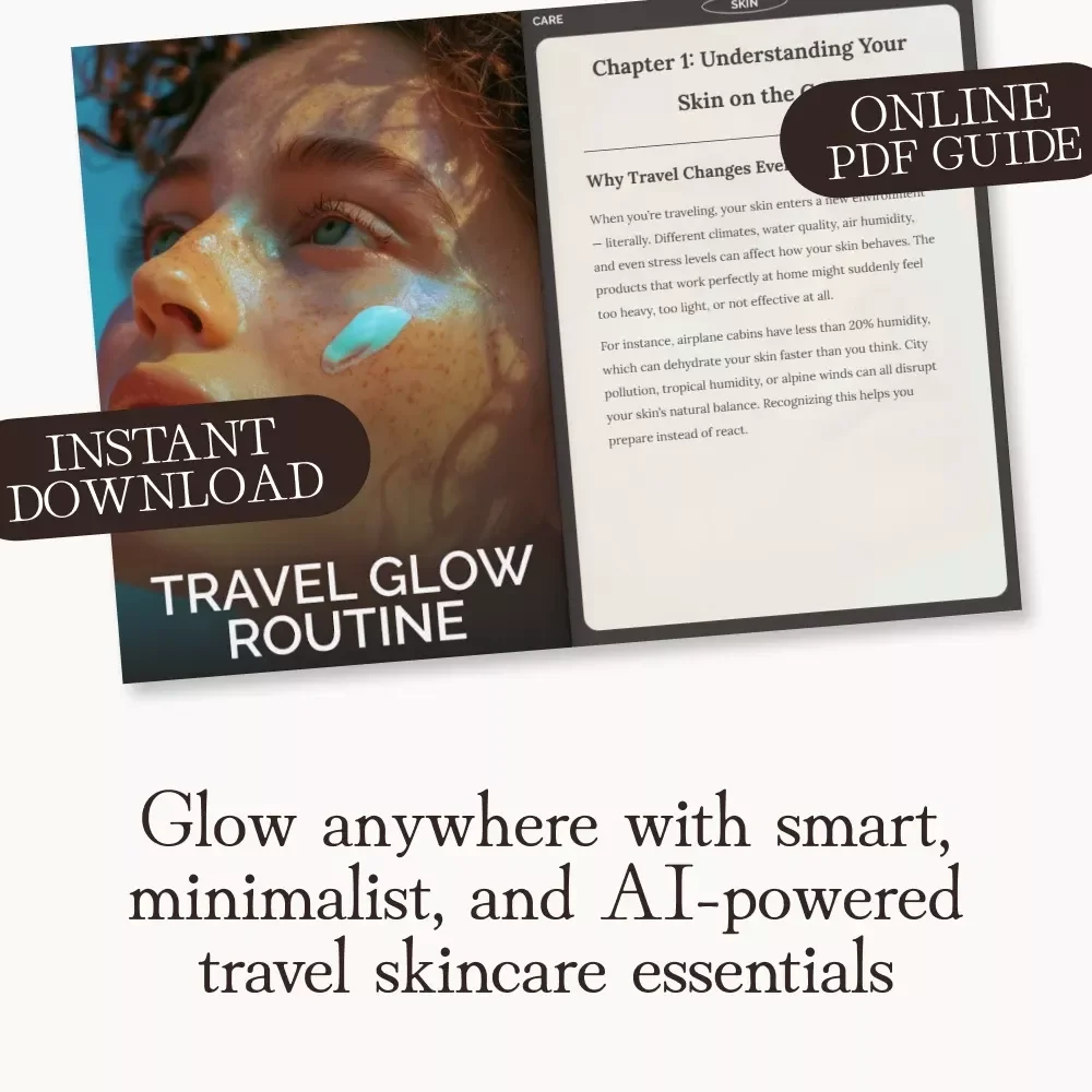 Travel Glow Routine | Digital Guide on How to Build a Travel Skincare Routine for Radiant Skin on the Go | Minimalist Skincare Tips, AI-Powered Travel Hacks & Packing Checklist