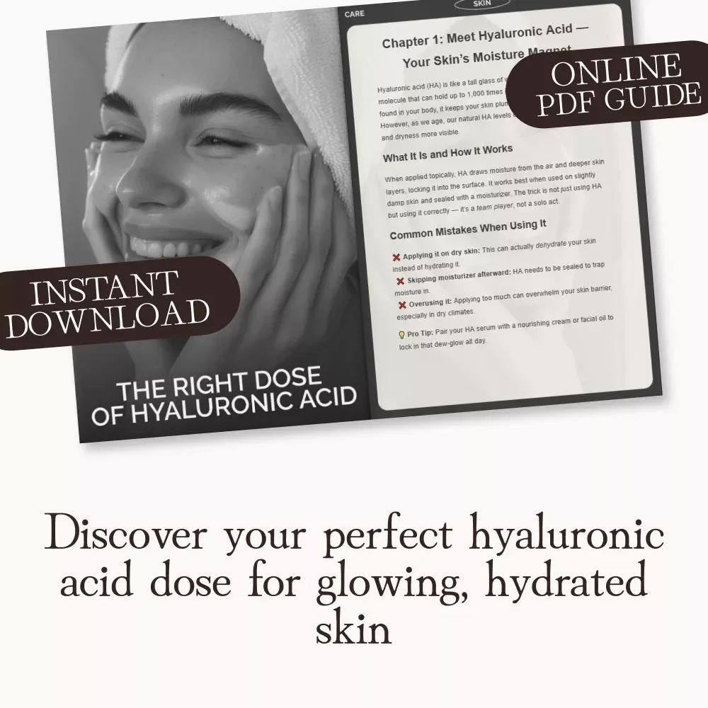 The Right Dose of Hyaluronic Acid | Ultimate Guide to What Is Hyaluronic Acid and How Much Do You Need | Glow Skin eBook & AI Beauty Prompts