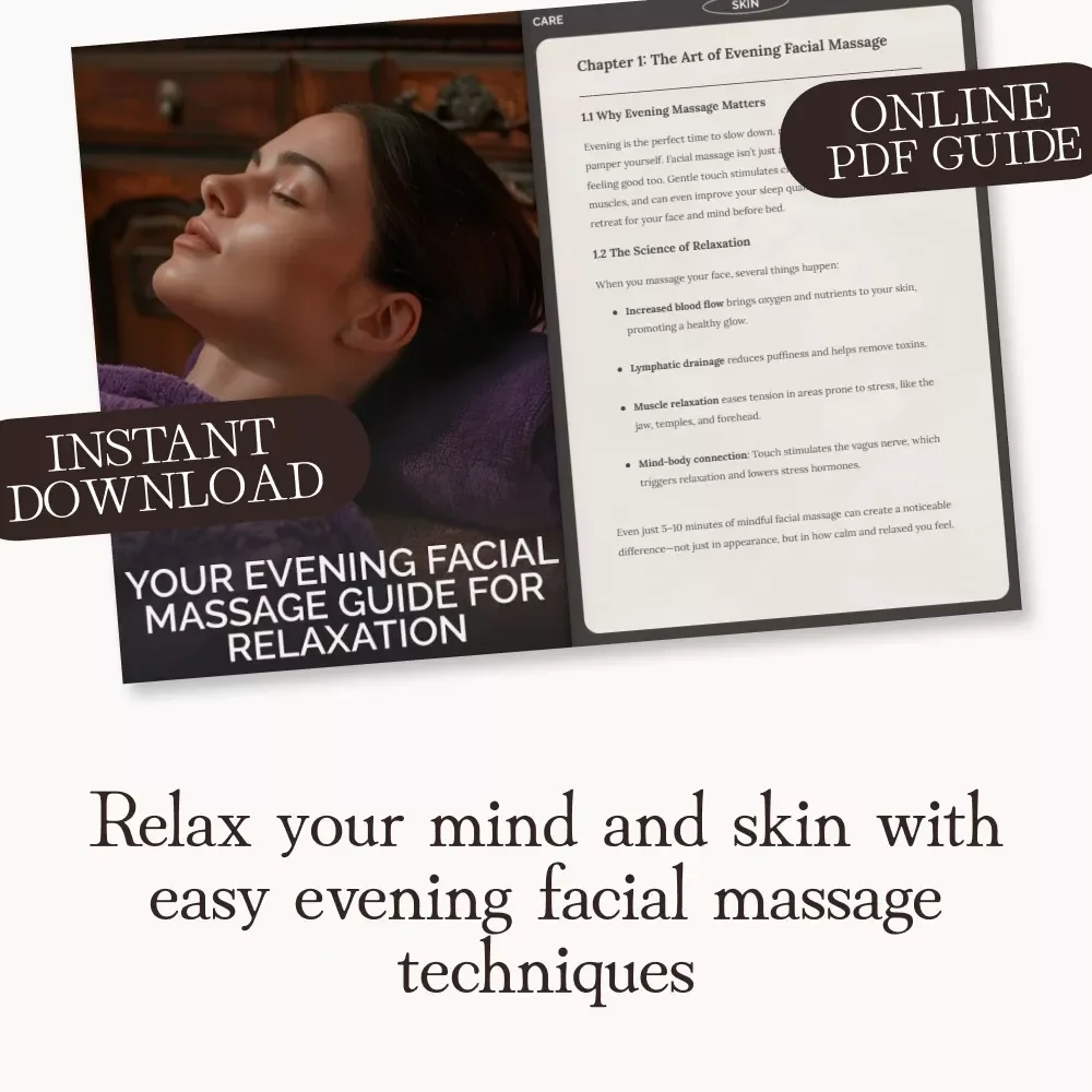 Your Evening Facial Massage Guide for Relaxation | Digital Self-Care eBook | Evening Facial Massage Techniques for Relaxation | At-Home Spa Routine for Stress Relief and Glowing Skin