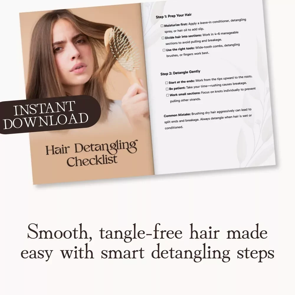 Hair Detangling Checklist | How to Detangle Hair Without Causing Damage | Digital Download Guide for Smooth, Healthy, Tangle-Free Hair