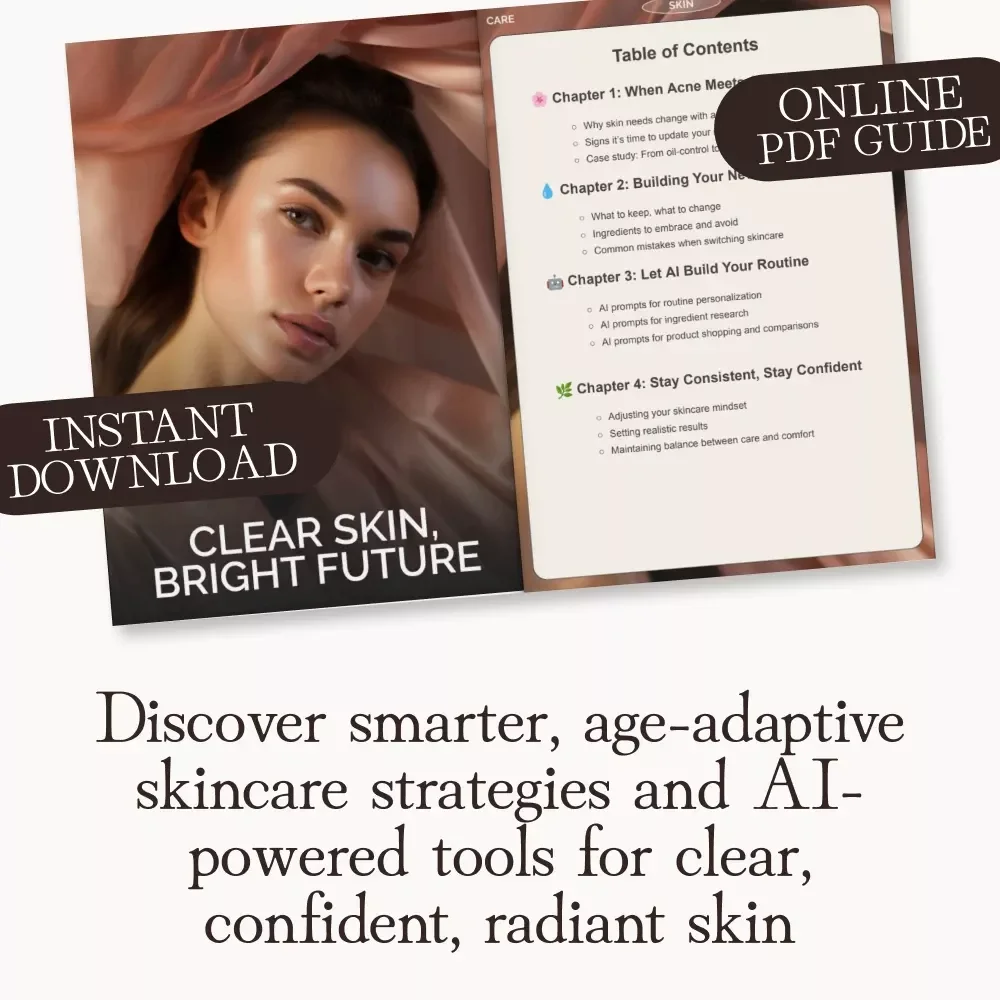 Clear Skin, Bright Future | Digital Skincare Guide for How to Transition from Acne Skincare to Aging Skincare | AI-Powered Routine Builder & Glow Boost Plan