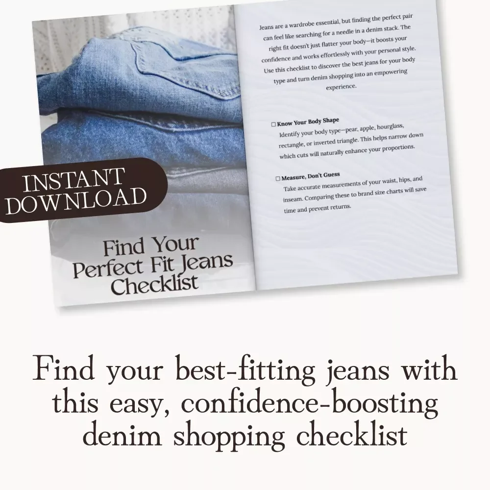 Find Your Perfect Fit Jeans Checklist | Digital Download Guide for Body Types | Denim Fit & Style eBook for Women | Jeans Shopping Made Easy