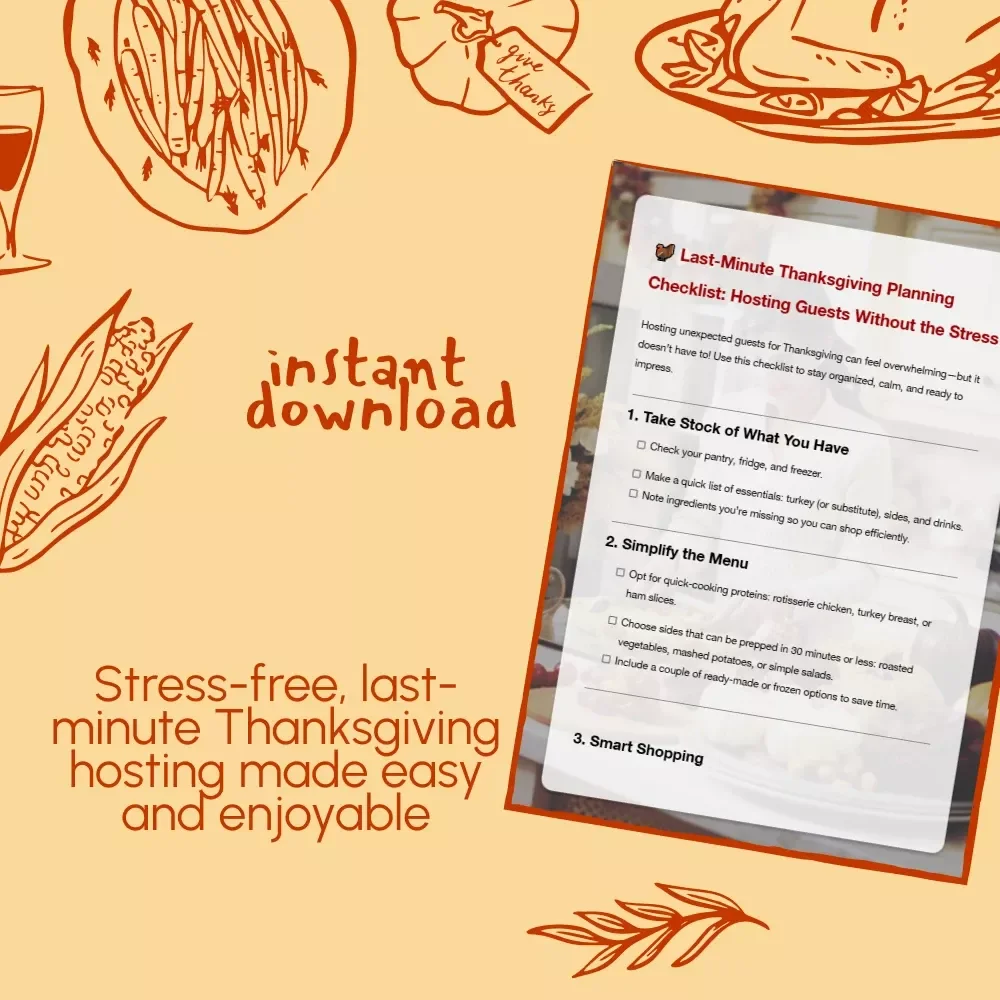 Last-Minute Thanksgiving Planning Checklist: Hosting Guests Without the Stress | Printable Holiday Guide | How to Plan Thanksgiving for Last Minute Guests