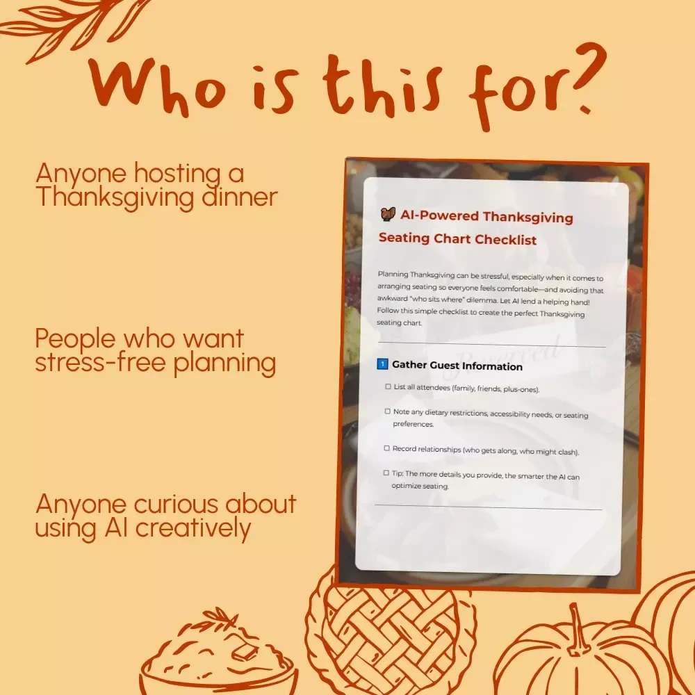 AI-Powered Thanksgiving Seating Chart Checklist | Digital Download | How to Use AI to Plan Thanksgiving Seating Chart | Holiday Hosting Guide
