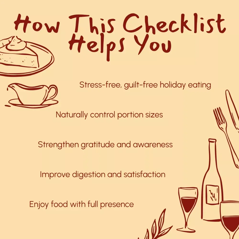 Mindful Eating on Thanksgiving: Your Simple Checklist | Digital Download for Mindful Holiday Meals | Printable Guide on How to Eat Mindfully on Thanksgiving
