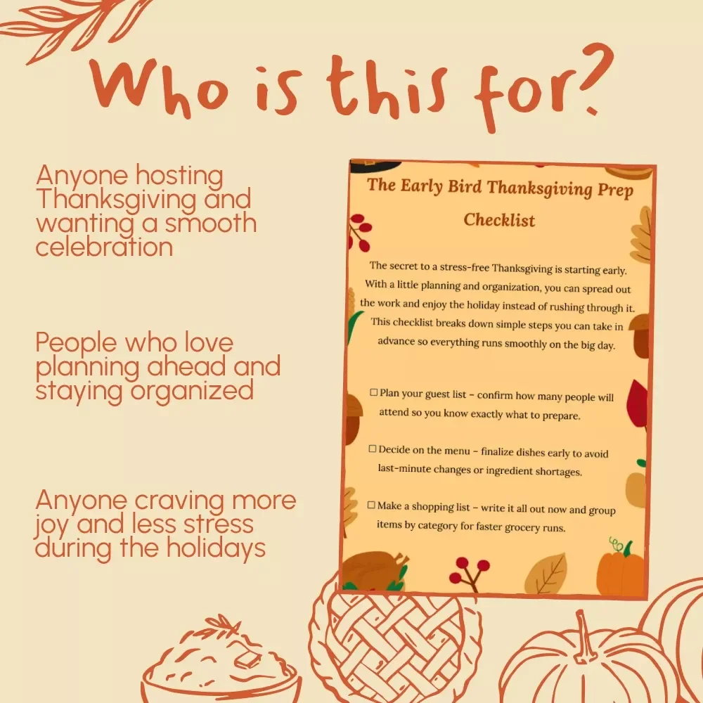 The Early Bird Thanksgiving Prep Checklist | Printable Holiday Planning Guide | Stress-Free Thanksgiving Planner & Digital Download
