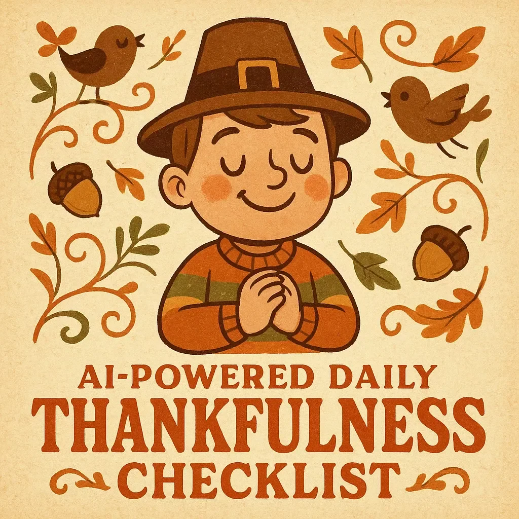 AI-Powered Daily Thankfulness Checklist | Digital Gratitude Journal Template | Printable & Editable Guide on How to Use AI to Suggest Daily Thankfulness Exercises