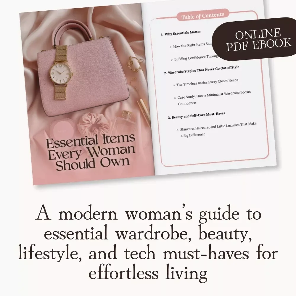 Essential Items Every Woman Should Own | Minimalist Lifestyle Guide | Digital Download eBook for Women | Wardrobe, Beauty, Self-Care & Home Essentials | Confidence & Organization Checklist
