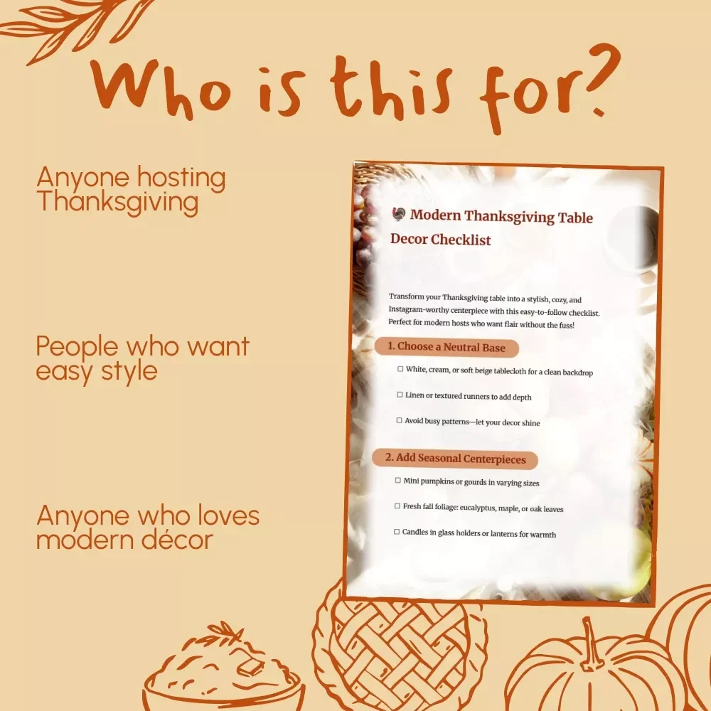 Modern Thanksgiving Table Decor Checklist | Minimalist Holiday Table Styling Guide | Digital Download for Modern Thanksgiving Table Decor