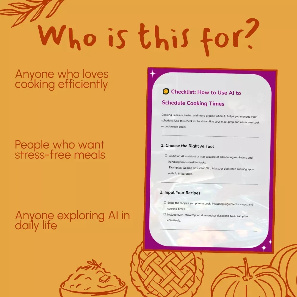 Checklist: How to Use AI to Schedule Cooking Times | Smart Kitchen Planner | Digital Download | AI Cooking Guide for Busy Home Chefs