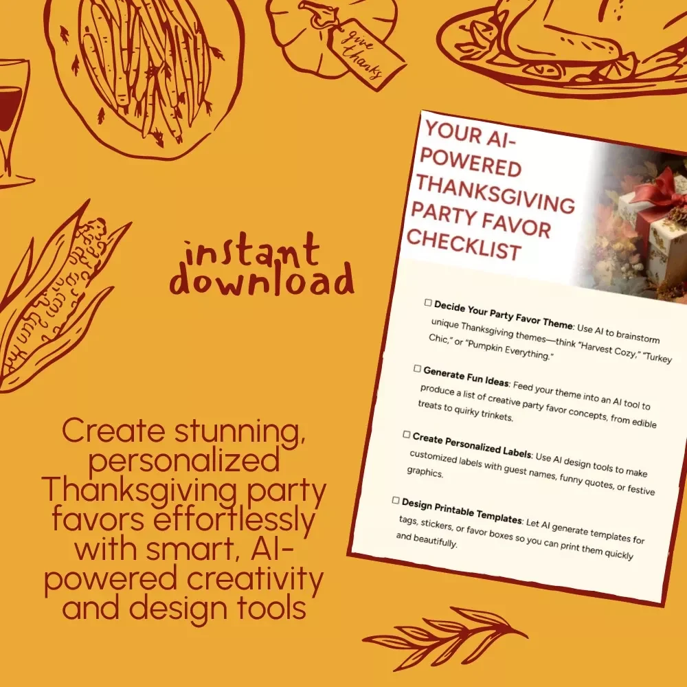 Your AI-Powered Thanksgiving Party Favor Checklist | Printable Digital Download | Holiday Planning eBook for Creative Thanksgiving Party Favors