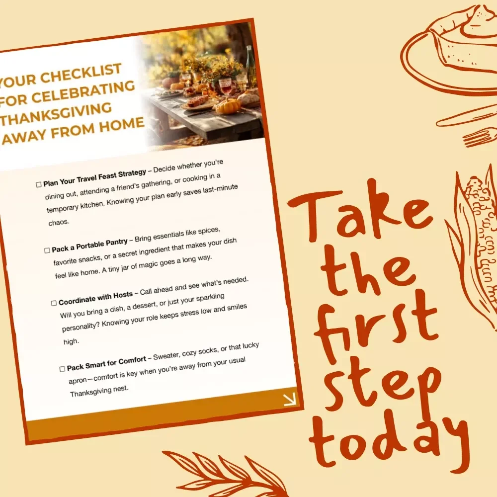 Your Checklist for Celebrating Thanksgiving Away From Home | Printable Travel Thanksgiving Planner | Digital Download Guide for How to Celebrate Thanksgiving Away From Home | Holiday Organization Checklist for Travelers
