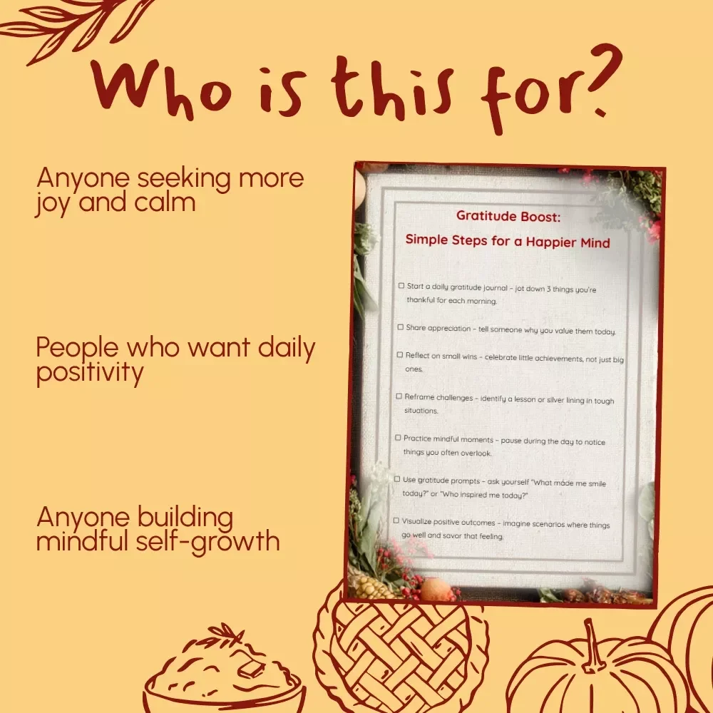 Gratitude Boost: Simple Steps for a Happier Mind | Printable Checklist | Digital Download | Why Gratitude Improves Mental Health | Self-Care & Mindfulness Tool