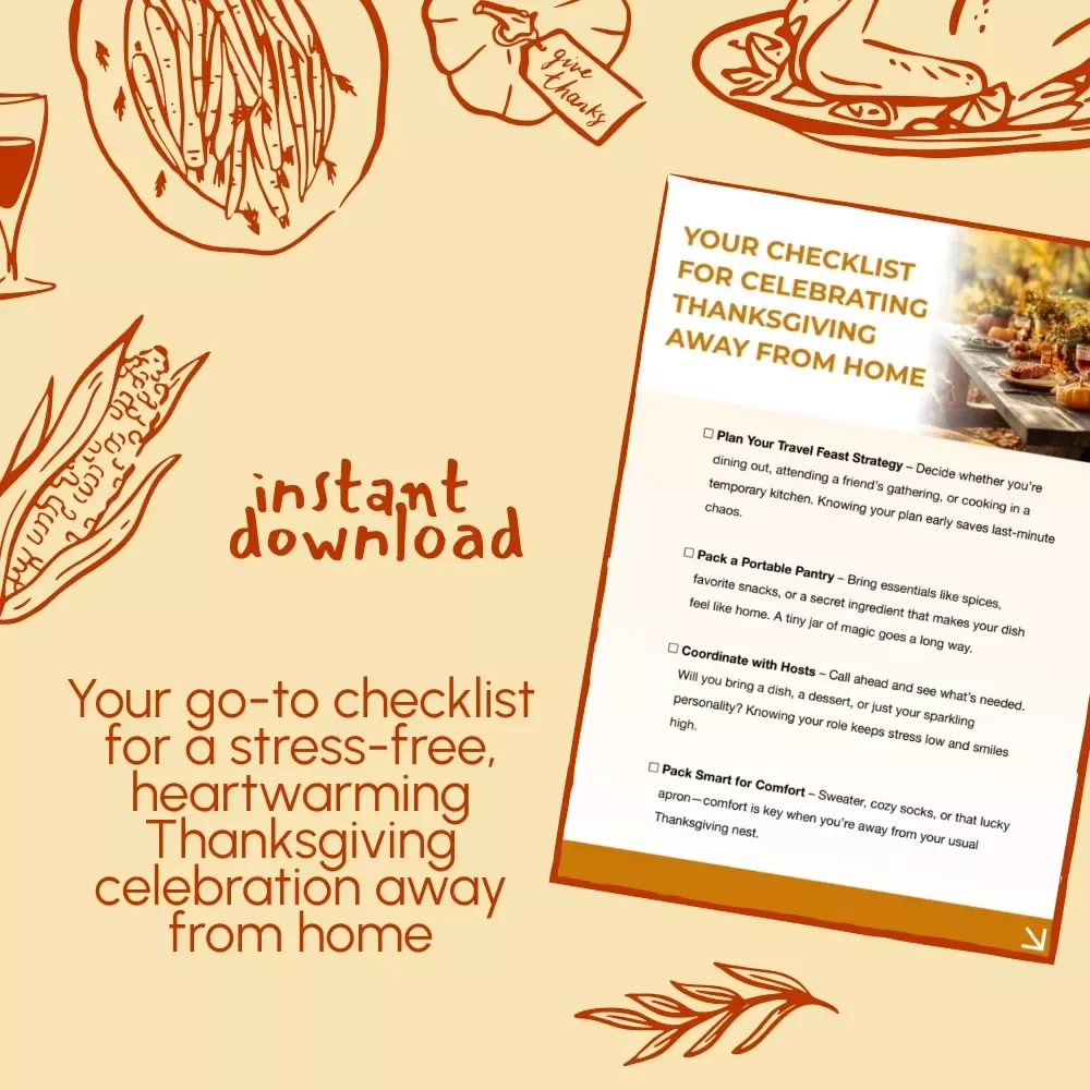 Your Checklist for Celebrating Thanksgiving Away From Home | Printable Travel Thanksgiving Planner | Digital Download Guide for How to Celebrate Thanksgiving Away From Home | Holiday Organization Checklist for Travelers
