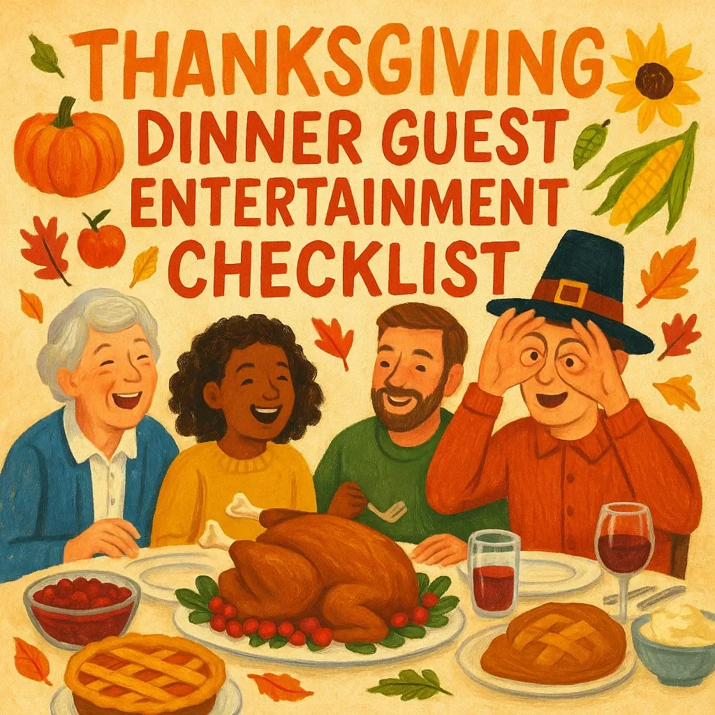 Thanksgiving Dinner Guest Entertainment Checklist | Printable Guide for How to Entertain Guests During Thanksgiving Dinner | Holiday Hosting Digital Download