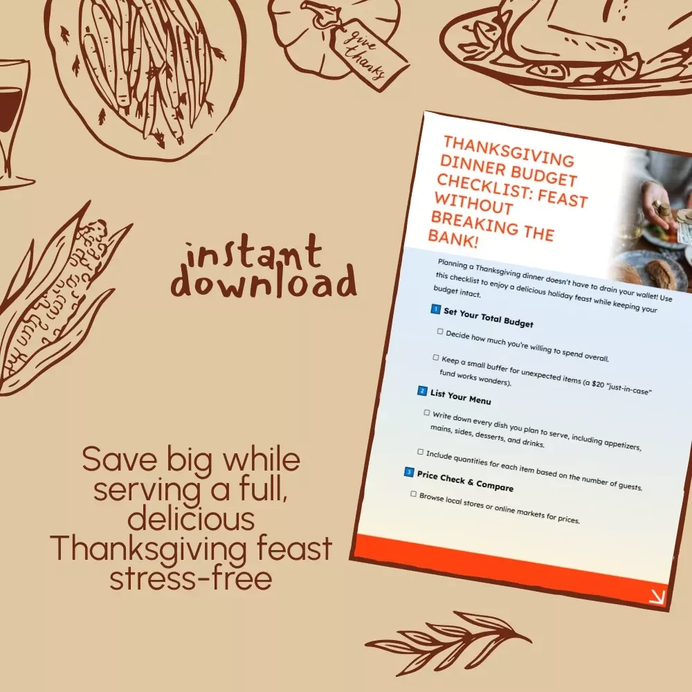 Thanksgiving Dinner Budget Checklist: Feast Without Breaking the Bank | Printable Budget Planner for Thanksgiving Dinner | Digital Download for Smart Holiday Savings