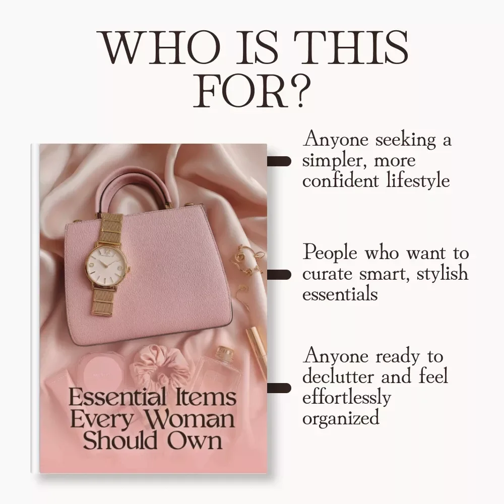 Essential Items Every Woman Should Own | Minimalist Lifestyle Guide | Digital Download eBook for Women | Wardrobe, Beauty, Self-Care & Home Essentials | Confidence & Organization Checklist