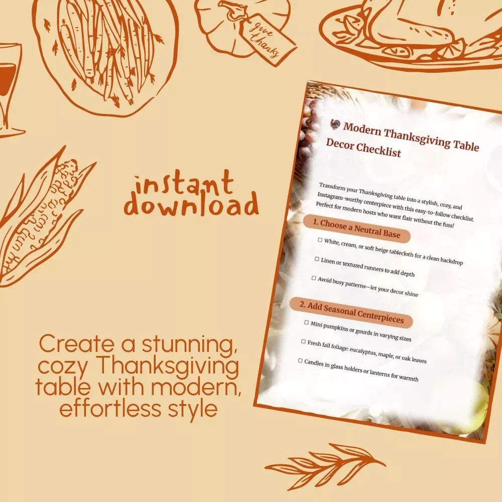 Modern Thanksgiving Table Decor Checklist | Minimalist Holiday Table Styling Guide | Digital Download for Modern Thanksgiving Table Decor