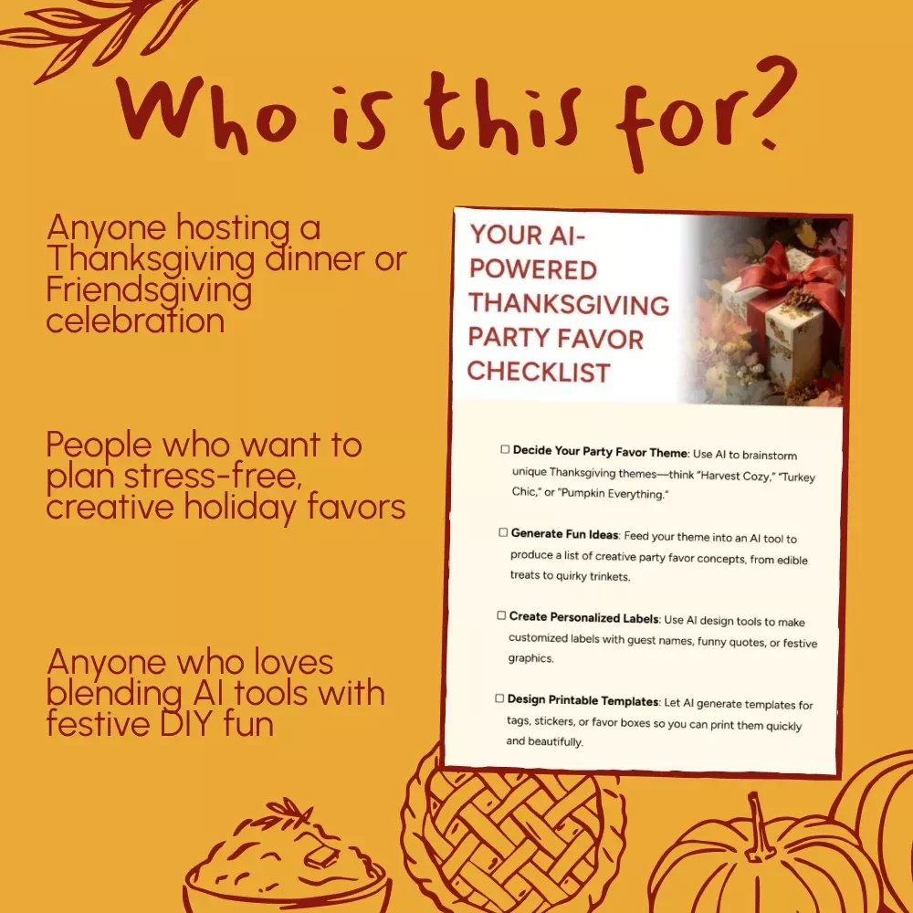 Your AI-Powered Thanksgiving Party Favor Checklist | Printable Digital Download | Holiday Planning eBook for Creative Thanksgiving Party Favors