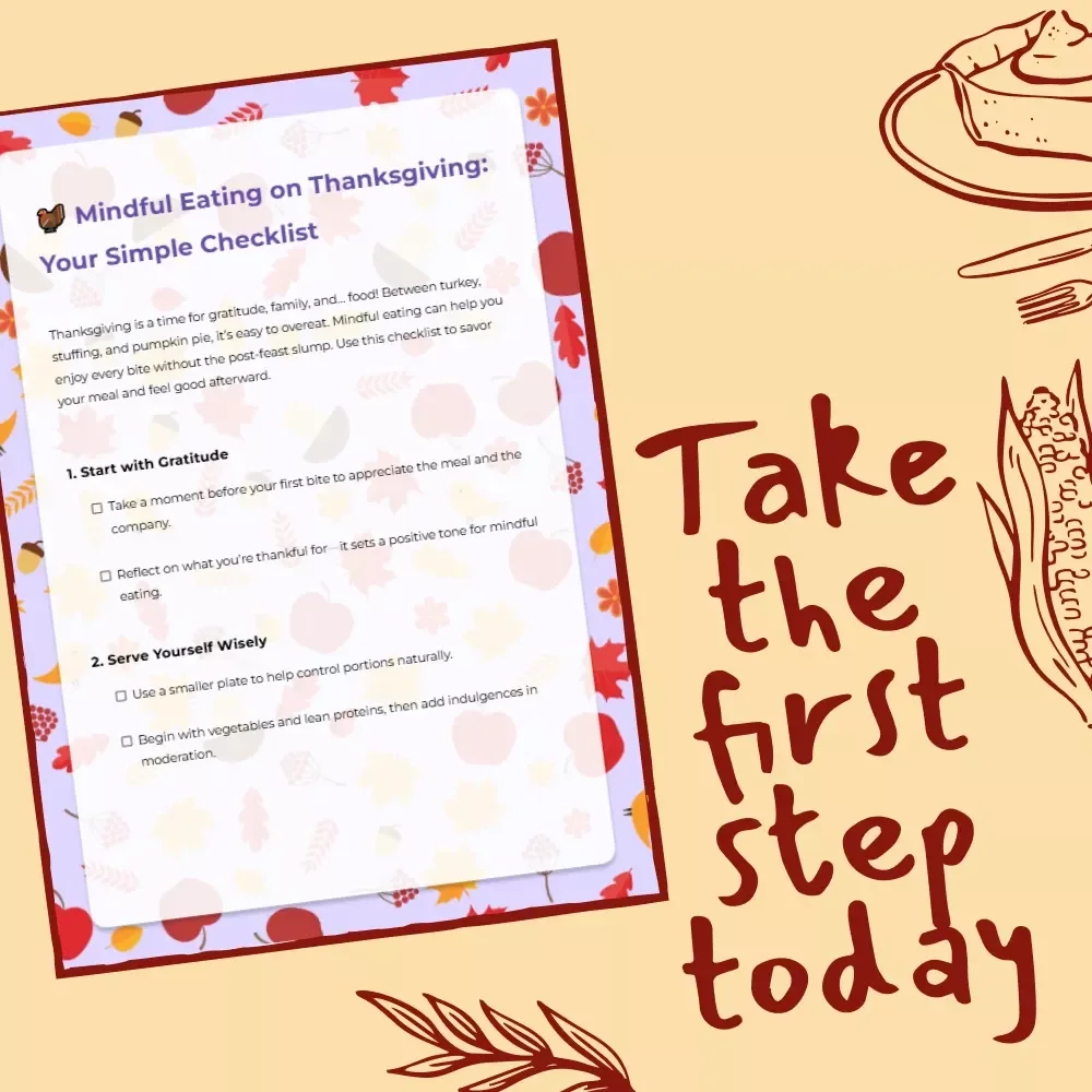 Mindful Eating on Thanksgiving: Your Simple Checklist | Digital Download for Mindful Holiday Meals | Printable Guide on How to Eat Mindfully on Thanksgiving