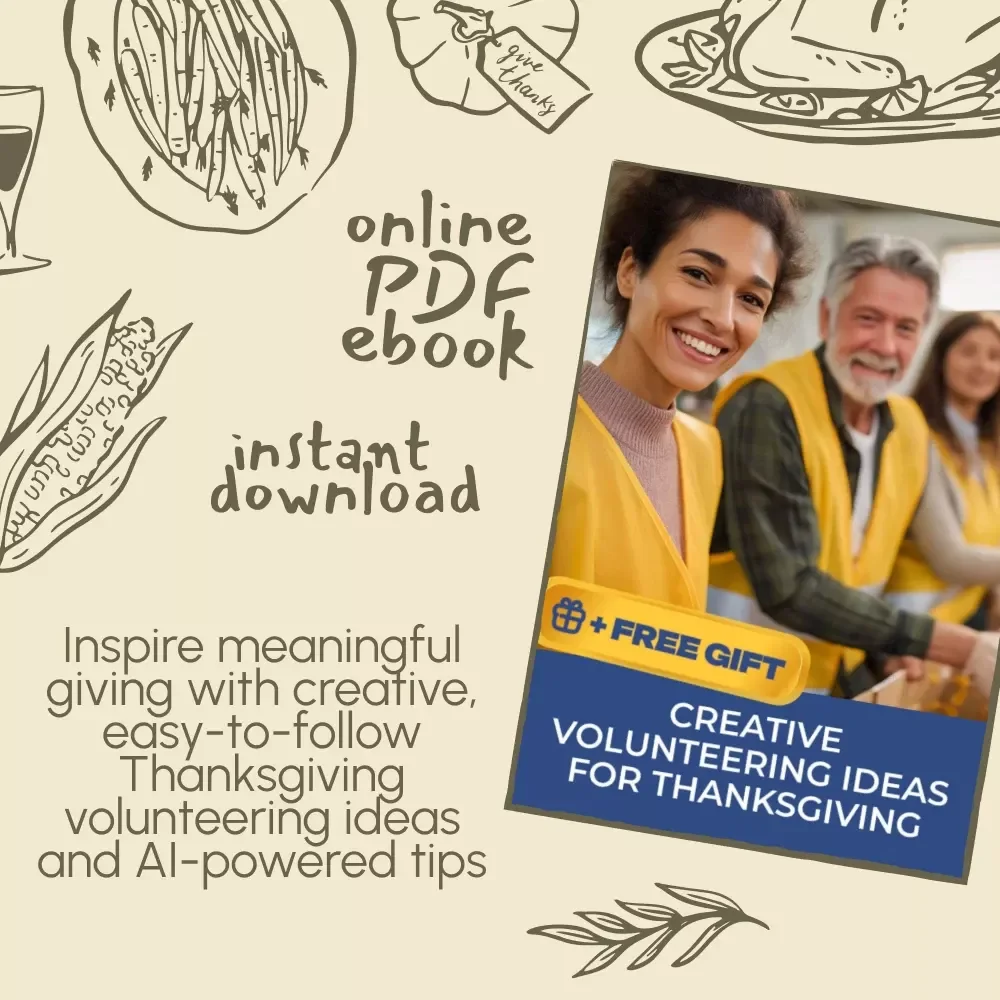 Creative Volunteering Ideas for Thanksgiving | Digital Download eBook, Community Service Guide, Virtual Volunteering Checklist, AI Volunteering Planner